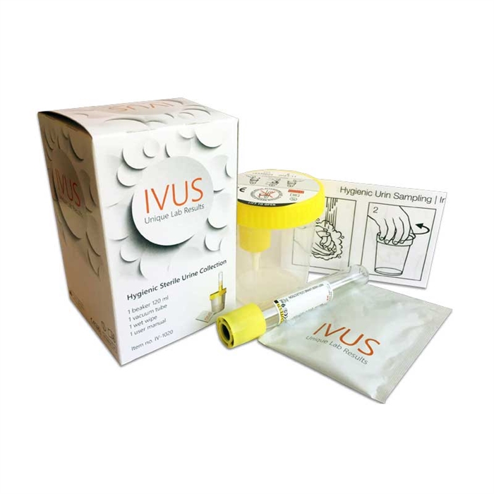 Vakuum urinprøvesæt: Urinbeholder og Vacutest-rør 9 ml U-bund, serviet & vejledning - 100x1 sæt (IV-1020)